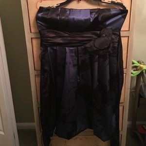 Strapless blue and black formal dress