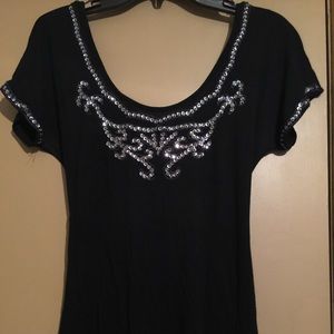 V-Back Beaded Black Top