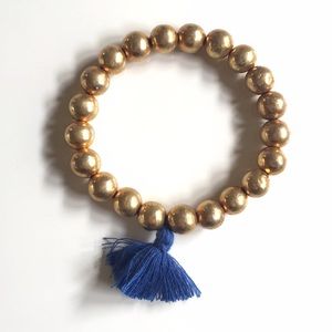 Megan Odabash blue tassel, gold bead bracelet