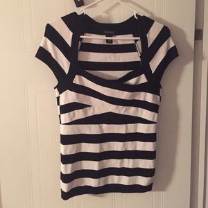 White and black striped top