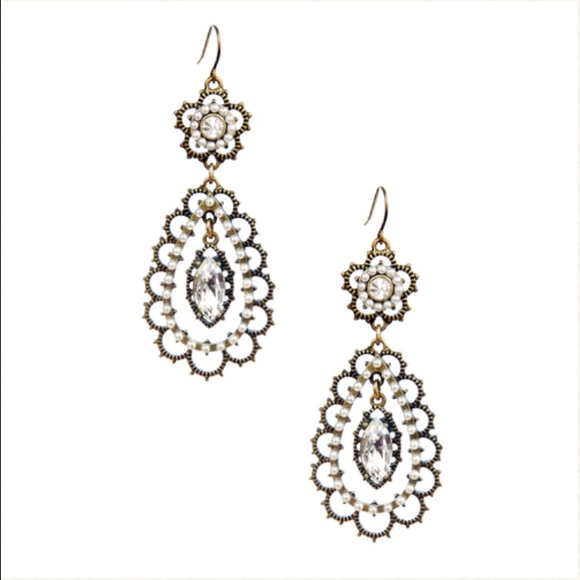 Pearl + Crystal Floral Filigree Earrings