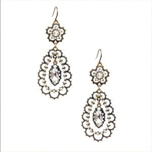 Pearl + Crystal Floral Filigree Earrings