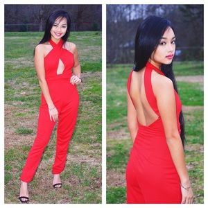 Red black less jumpsuit