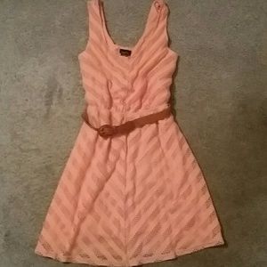 Pink dress with brown belt