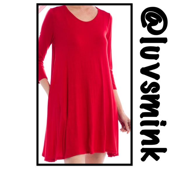 RED SWING DRESS WITH POCKETS - Picture 2 of 3