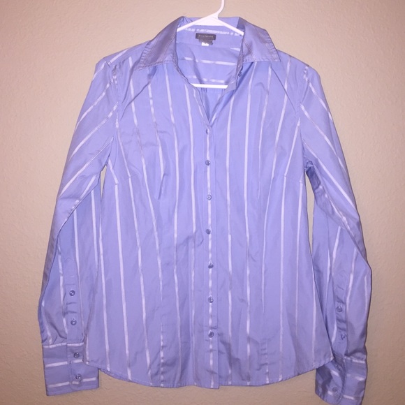 Ann Taylor Fitted Dress Shirt Blue Stripe 4