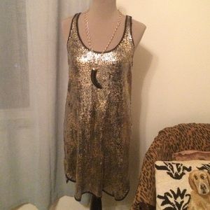 Aqua Dresses & Skirts - Gold sequin animal print dress tank black trim ✨🐯 Aqua Dresses & Skirts - Gold sequin animal print dress tank black trim ✨🐯