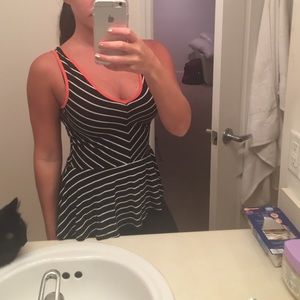 Black, white and coral peplum tank