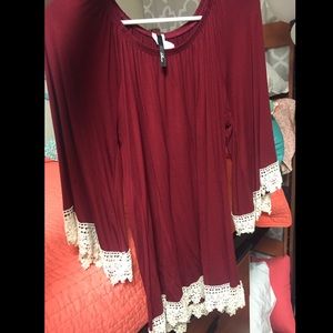 Maroon and cream lace top