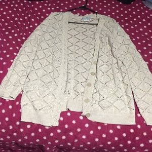 white and cream cardigan