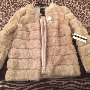Collarless Faux Fur Coat