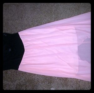 Coral dress, black heart shaped strapless top