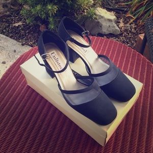 Navy block high heels