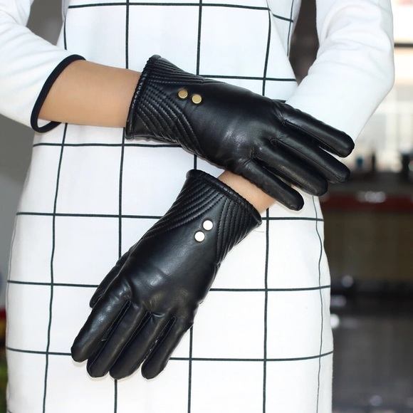 Brown Women Fashion Leather Gloves with warm Liner