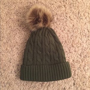 Olive Green Fur Ball Winter Hat