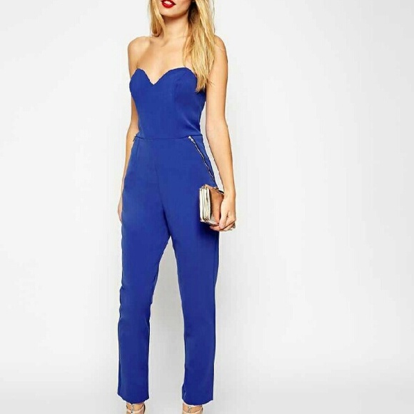 Royal blue strapless jumpsuit size 12