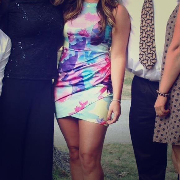 Bright colored flower dress.