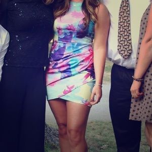 Bright colored flower dress.