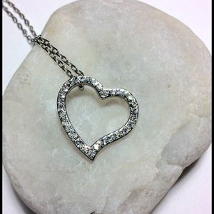 Silver Heart Necklace Cubic Zirconia Dainty Romantic Gift Valentine Anniversary