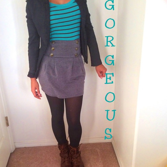 🔥BRAND NEW🔥 High Waist Gray Skirt + Brass Button