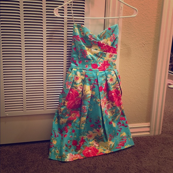 Blue flower strapless dress from Dillard's