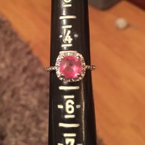 Sterling Silver Cushion Pink Ring-Size 5
