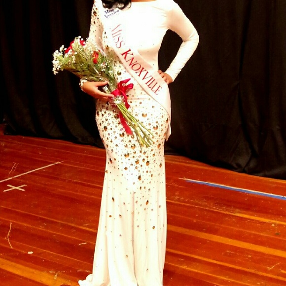 White Jersey Prom Pageant Gown