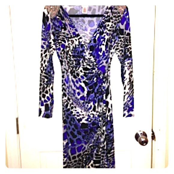 Cache Women's Beaded Glam Wrap Leopard Dress Small