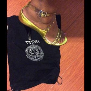 Versace  strap heels w/rhinestones.