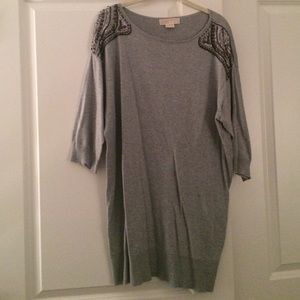Beaded shoulder gray sweater