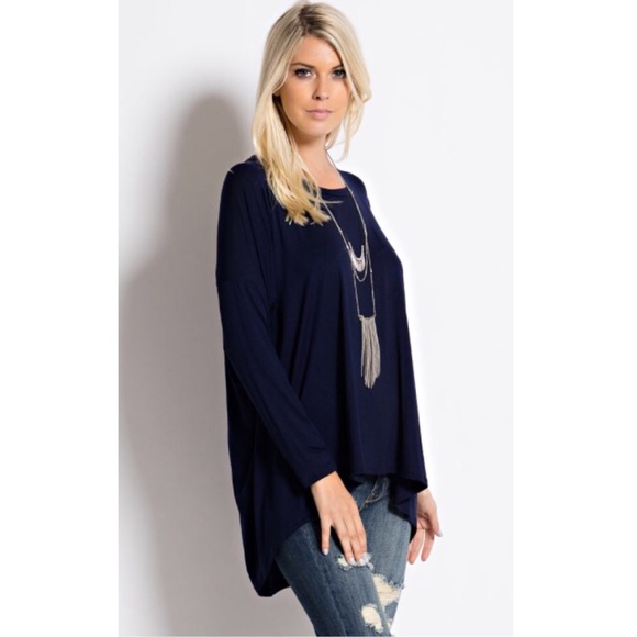 ONE LEFT Navy Crew Neck Essentials Top - Picture 2 of 3