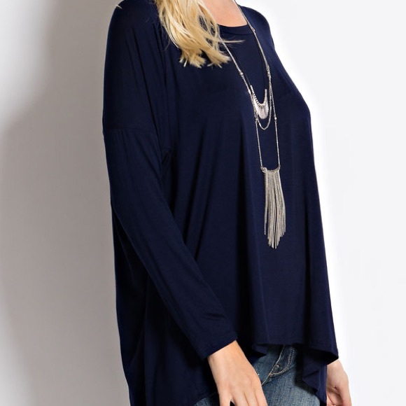 ONE LEFT Navy Crew Neck Essentials Top - Picture 3 of 3