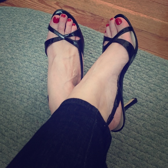 Nine West Shoes - NINE WEST Black Patent Leather Strappy Heels