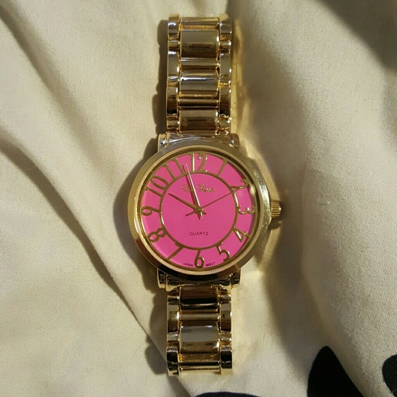 Hot pink and gold watch