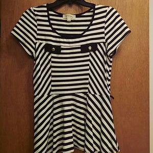 Black and white cap sleeve empire waist shirt