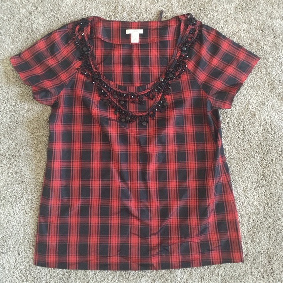 JCrew Silk Plaid Top Size 4