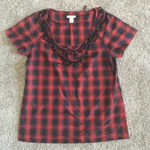 JCrew Silk Plaid Top Size 4