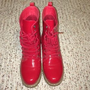 Red lace up combat boots