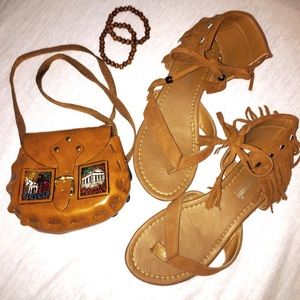 Studded Front-Tie Fringe Sandals, Size 8/9