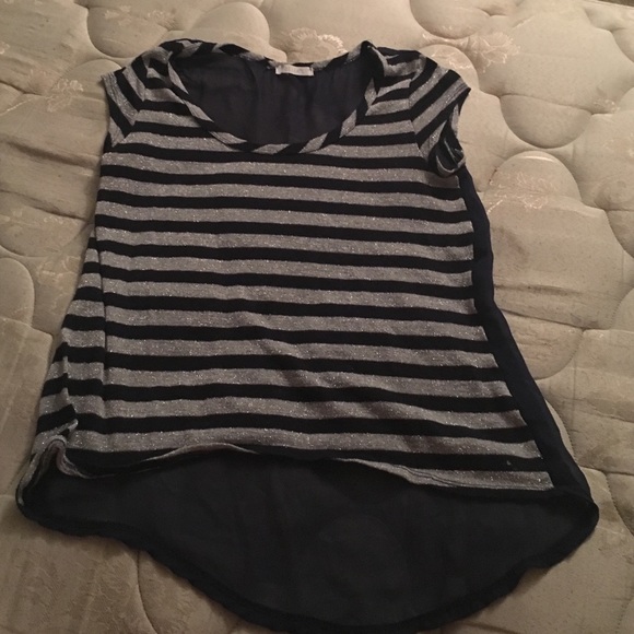 Navy and silver striped blouse