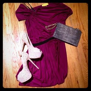 Nude peeptoe platform stilettos w/ rhinestones