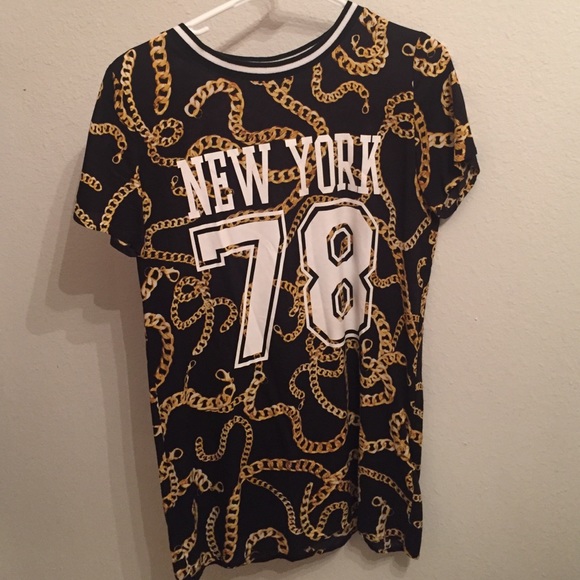 Dress: chain print, gold chain, new york city, 78, shirt - Wheretoget