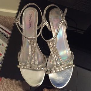 Silver Slipper embellished silver heels