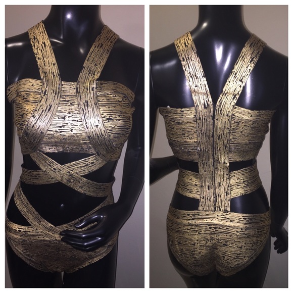 Crosswires Black and Gold Bodysuit