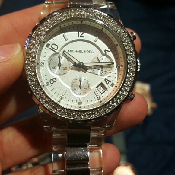 Silver and clear MK Authentic watch