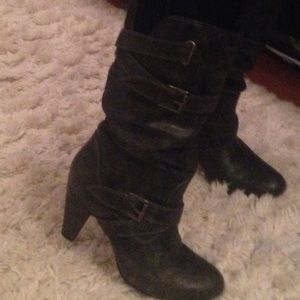 Gray Tall Heeled Boots