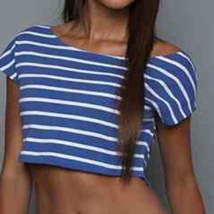 Blue and white striped crop top