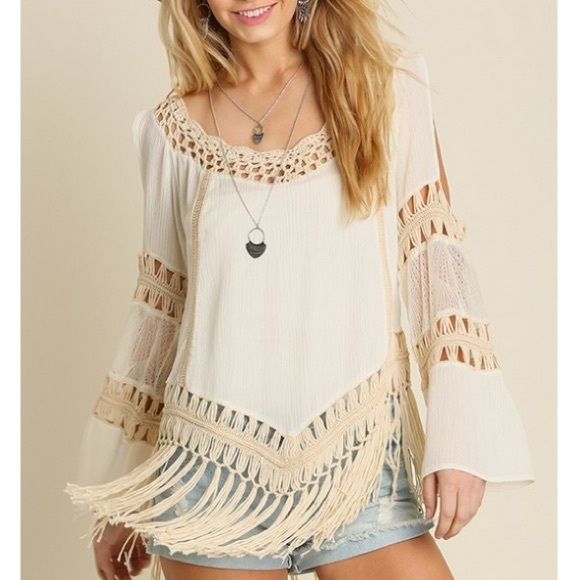 Bohemian Crochet White Cream Top - Picture 2 of 2