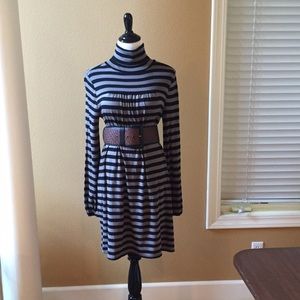 Super cute black and taupe stripe swing dress!