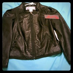 Black faux leather snake skin cropped jacket